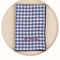 Serviette de table petit vichy bleu en coton - Bleuet